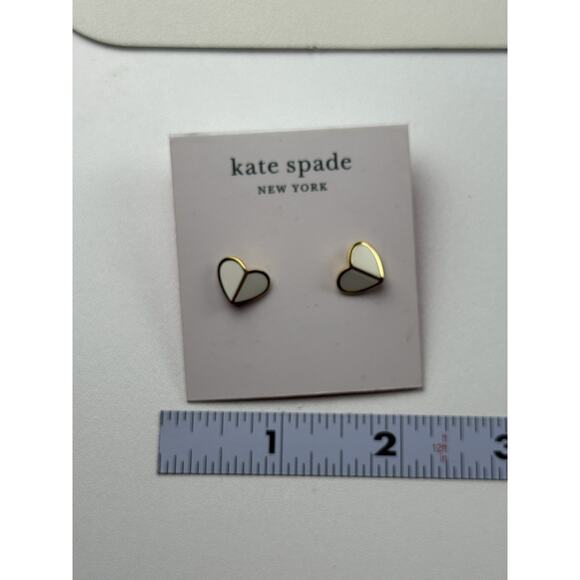 Kate Spade Heritage White Enamel Gold Tone Stud Heart Pierced Earrings on Card - Picture 2 of 6